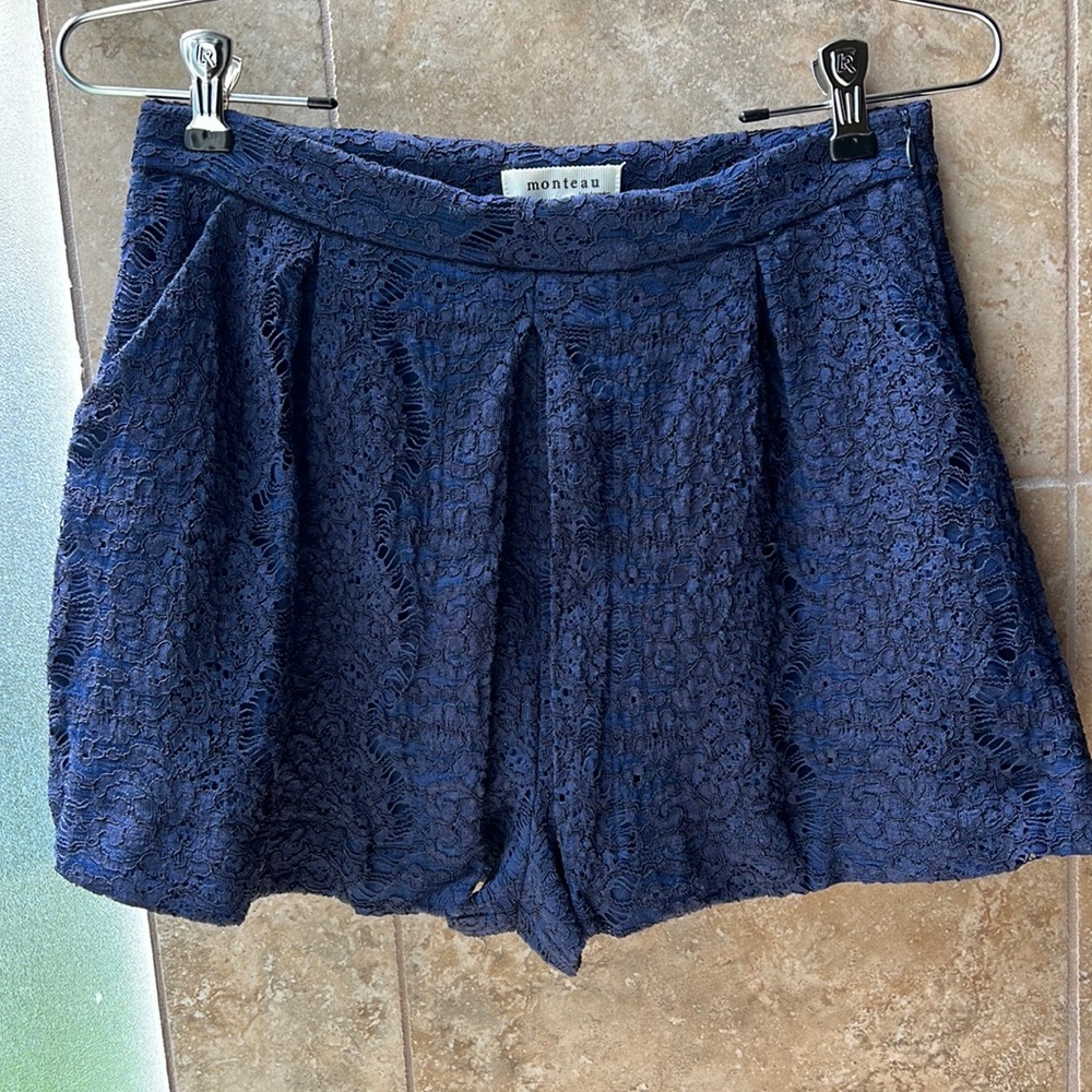 Monteau Lace Skort Navy Pockets Nylon Rayon Cotton Blend 90s Y2K